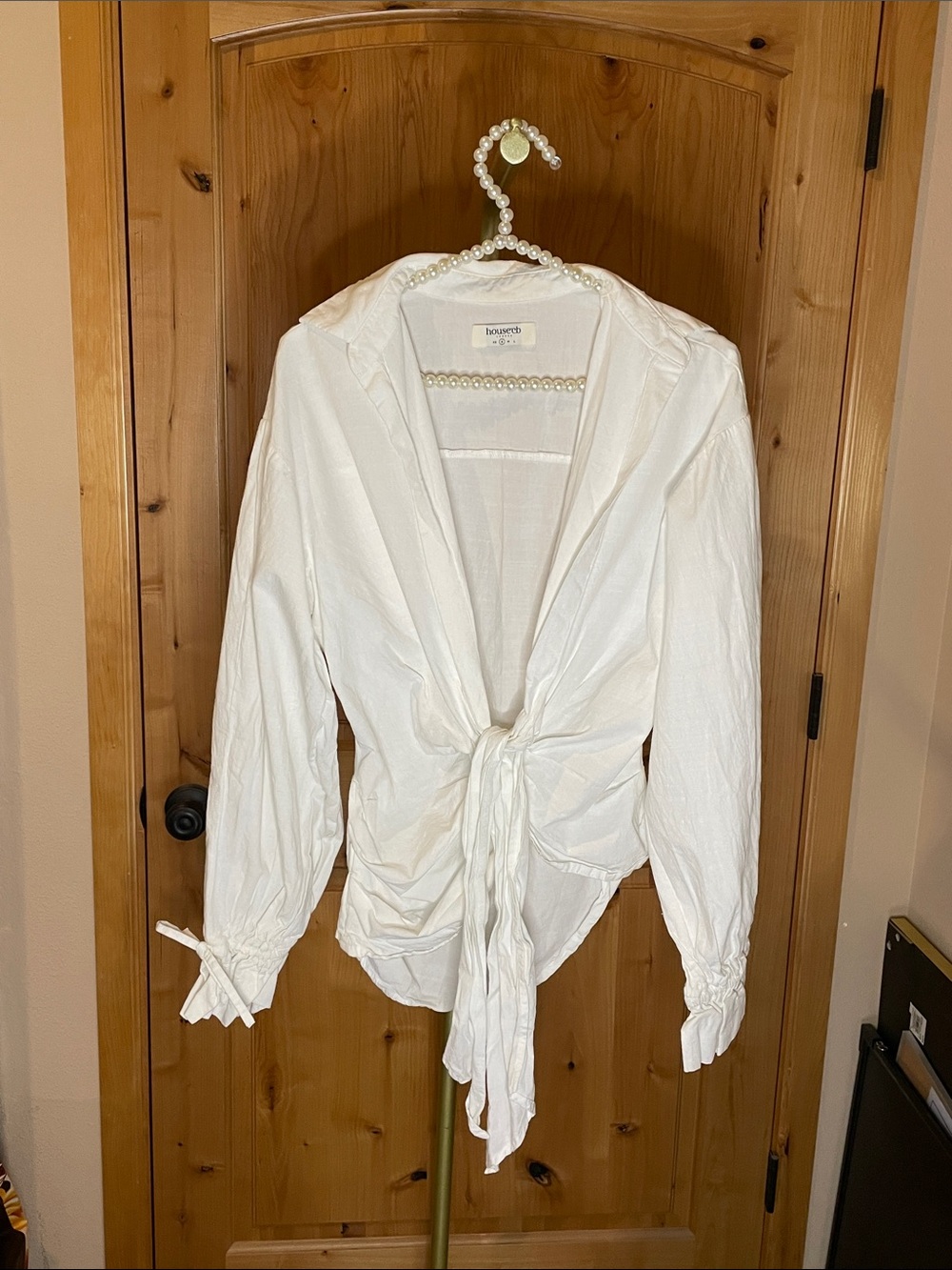 House of CB White Tie-Front Cotton Blouse Size S